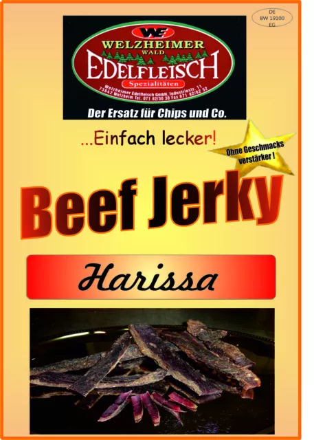 100 Gramm Biltong Beef Jerky Eigene Herstellung Geschnitten Harissa Würzung