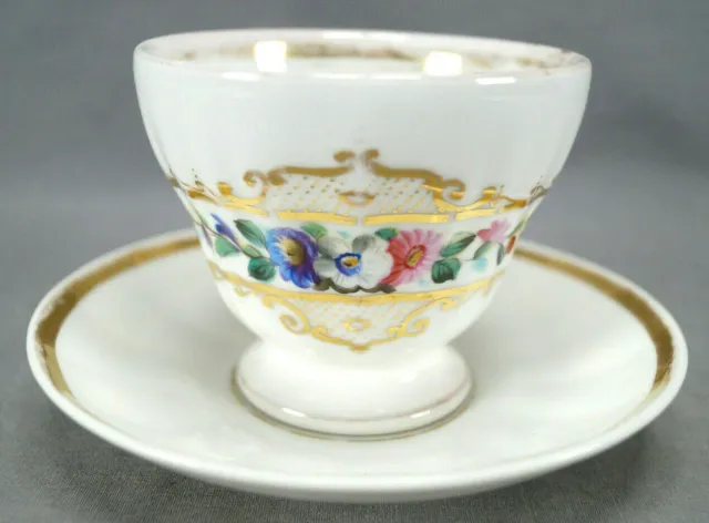 Antique Krister KPM Hand Painted Pink Blue White Floral Gold Tea Cup & Saucer