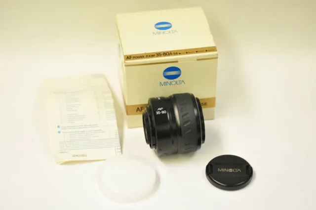 Minolta AF power zoom 35-80mm f4.0/5.6 lens with caps and box. New old stock.
