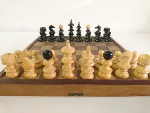 Vintage Chess Set, Small, Wood, Vienna Coffee House 1940s