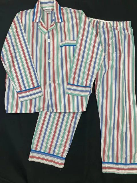 Jockey Vintage Mens Pajama Set Blue/White/Green/Red Stripe USA Sz L