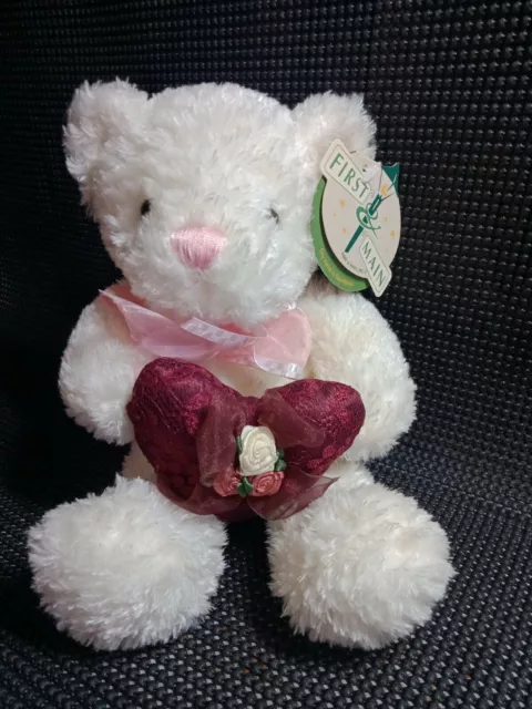 White Teddy Bear Plush First & Main Valentine's Day