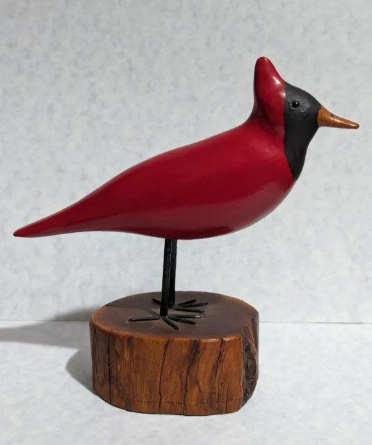 Hand Carved Painted Wooden Northern Red Cardinal Folk Art - Signed & Dated 2011