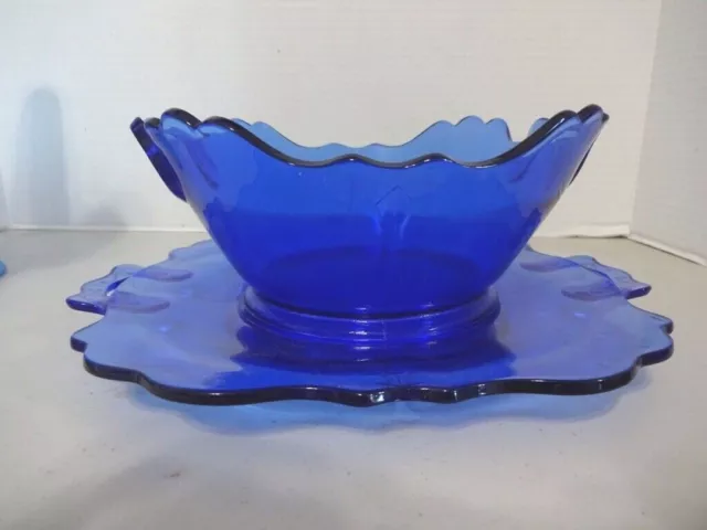 L.E. Smith Cobalt Blue Mt Pleasant Large Bowl and Handled Platter