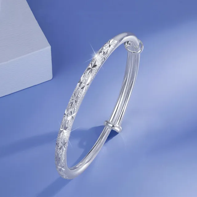 Women 925 Solid Sterling Silver Bracelet Bangle Star Charm Fashion Lady Gift Box
