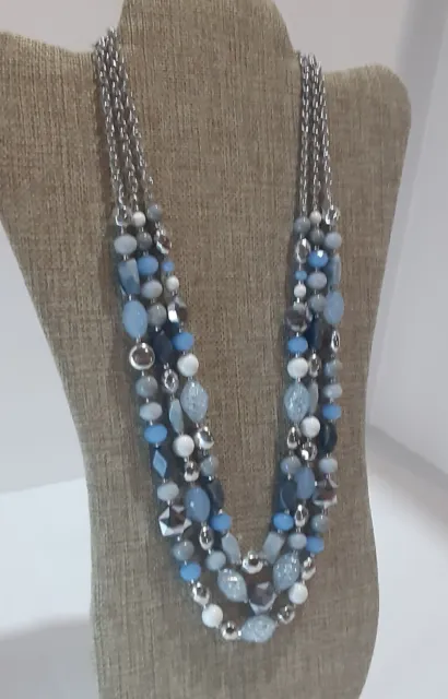 Charming Charlie Silver-tone Blue Beaded Triple Strand Necklace