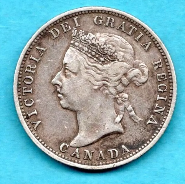 1892 Canada, Twenty Five Cents Silver Coin. Queen Victoria Quarter Dollar. 25 C.