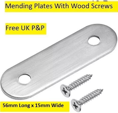 Mending and Repair Plates Straight Flat Fixing Joining Brackets 56mm WITH SCREWS