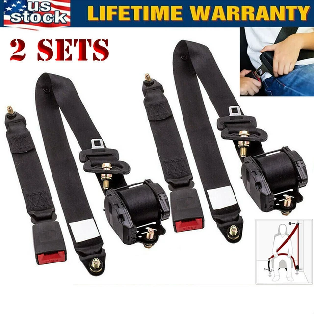 2Pack 3 Point Adjustable Retractable Car Safety Belts  Universal Lap Seat Belt
