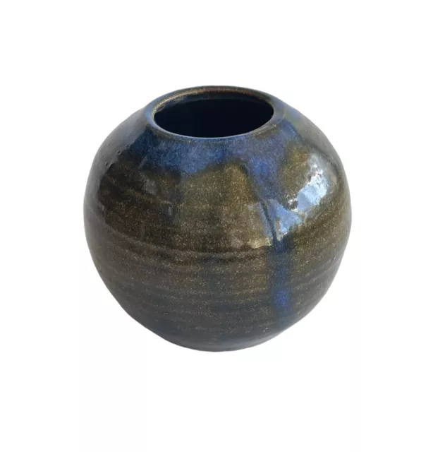Vintage Studio Art Pottery  Vase Vessel Blue Earth Tones Handcrafted & Signed