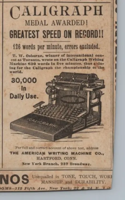 1880s Caligraph American Writing Machine Co 2.75x4 inch Victorian Advertisement