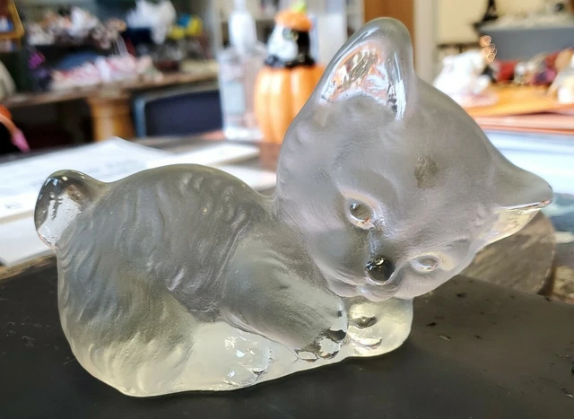 VIKING GLASS clear KITTEN CAT flat back FIGURINE bookend