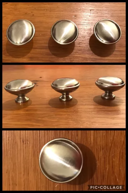 3 Knobs Satin Silver Round Pedestal English Cabinet Drawer Pull Modern Vintage