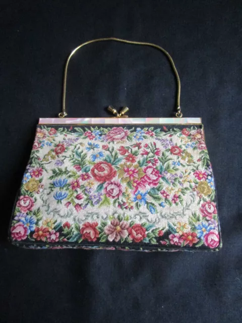 WIEN Needlework neue Hand Tasche Abendtasche Petit Point LUP Stickerei vergoldet