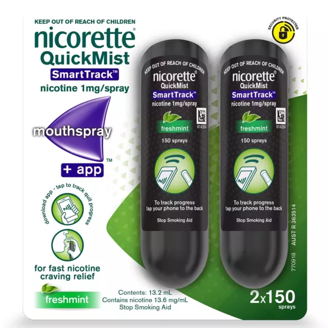 Nicorette Quit Smoking QuickMist Nicotine Mouth Spray Smart 2 x 150 Pack