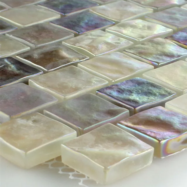 Glasmosaik Fliesen Perlmutt Effekt Beige Creme Braun | Tischdekor | 11 Matten