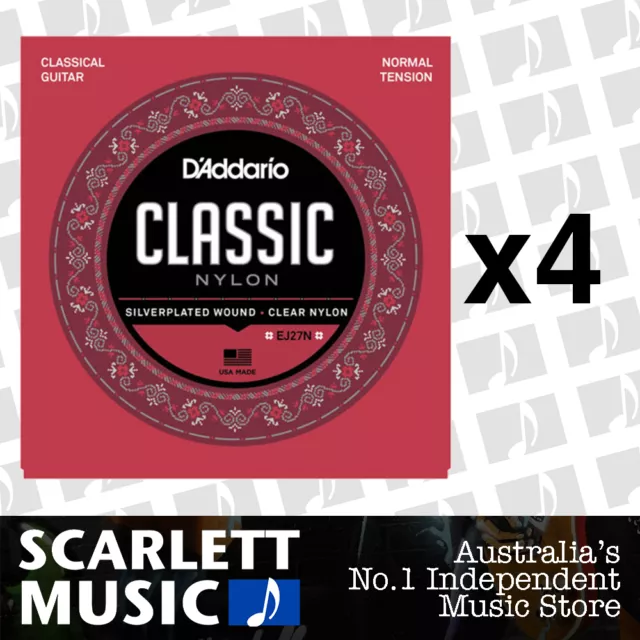 4x D'Addario EJ27N Classic Nylon Guitar Strings Daddario EJ-27N *SET OF 4 PACKS*