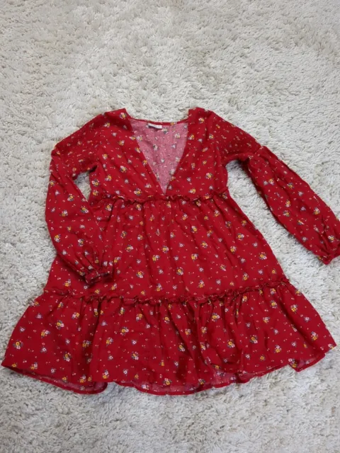 Billabong Wrangler Dress Tunic Medium Red Prairie Cottage Mini Long Sleeve...