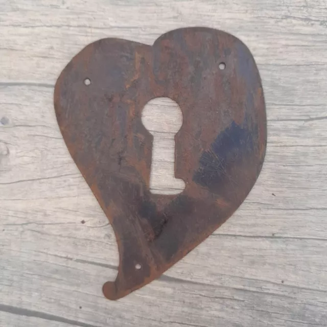 Vtg Iron large handmade heart shape Drawer Dresser Jewelery ESCUTCHEON Key hole