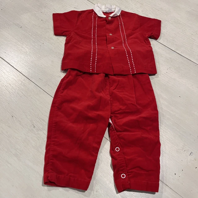 Vintage Outfit Baby Boy 6-9 Months Pemay￼ creations 2pc red velour Christmas