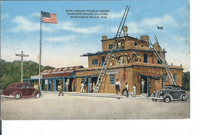CH-024 WI, Wisconsin Dells, Zuni Indian Pueblo House, Parsons Linen Postcard Car