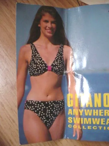 Vtg-Gitano-80s bikini 2 pc high strip bathing swim suit-11-12