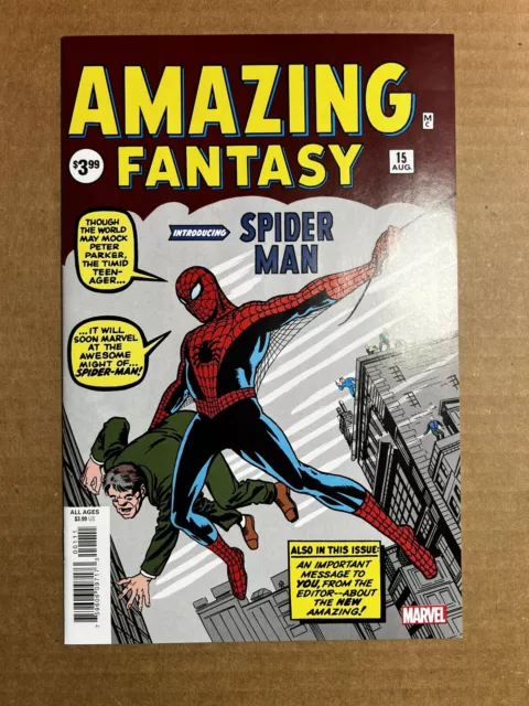 Amazing Fantasy #15 Comic Book 1St Spider-Man App Key Facsimile Edition 2019 Nm