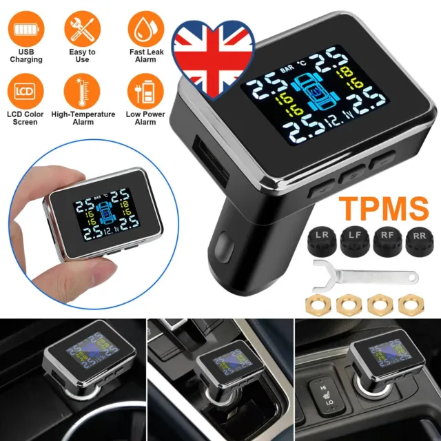LCD Display Wireless Car Tire Pressure Monitoring System with 4 External Sensors