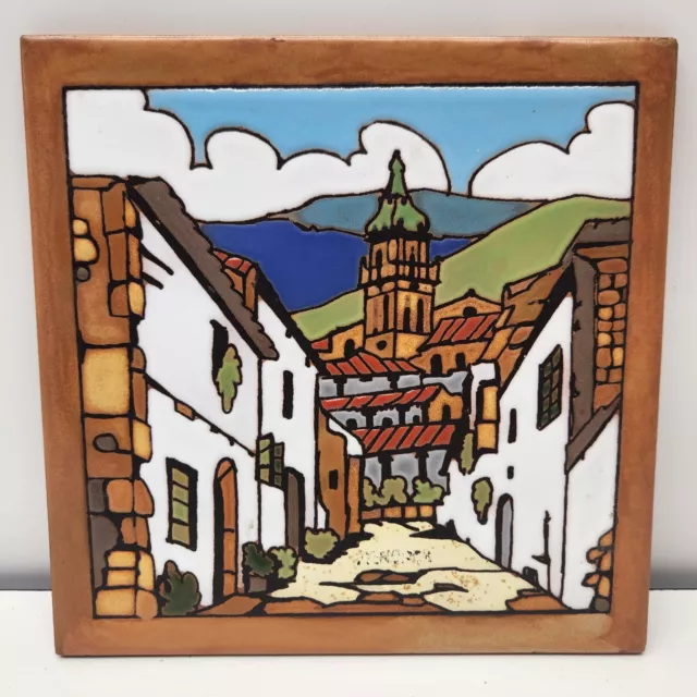 Beautiful Spanish Village Hand Painted Building Houses Ceramic Tile Painting Art