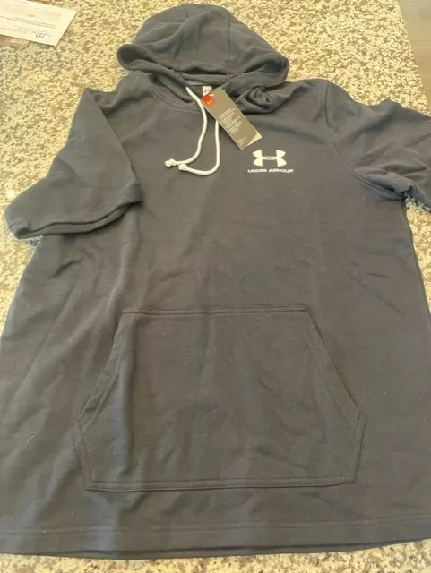 Under Armour Rival terry short sleeve hoodie training 1329290 Black NEW L large