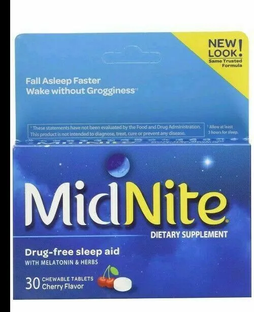 3 cajas de ayuda para dormir MidNite de medicamentos 30 tabletas masticables de cereza cada caja