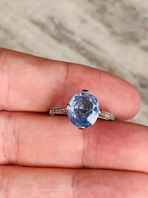 18ct gold diamond natural cornflower blue sapphire ring vintage