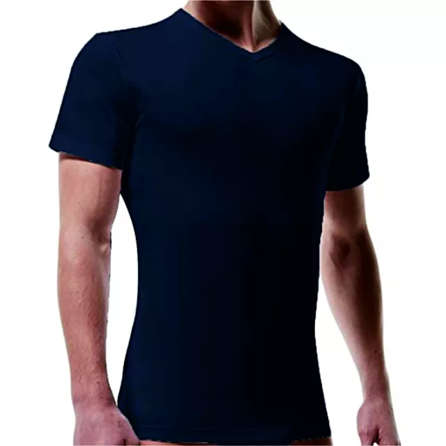 Maglia Uomo Liabel 02828Blu 53 Mezza Manica Scollo a V in Caldo Cotone