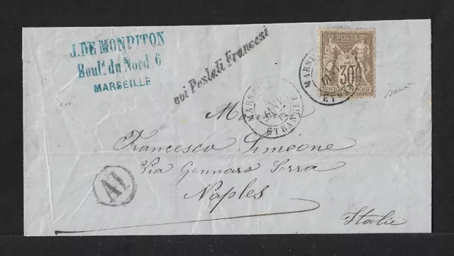 France To Italy Naples On French Steamer Cds Cover 1871