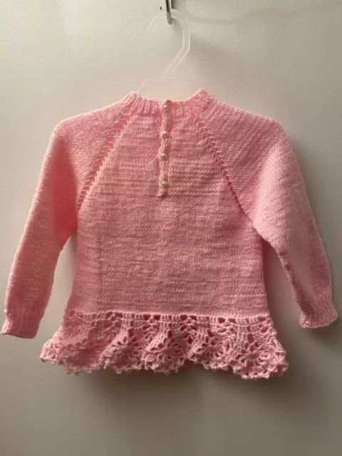 New Handmade Girls Sweater - Pink with Lace