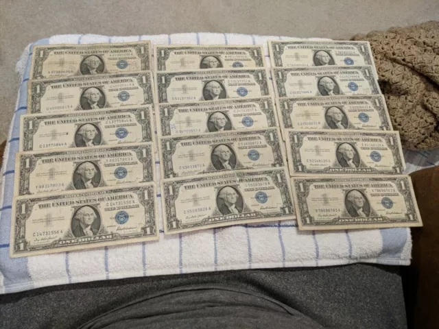 $1 One Dollar 1957 Series Silver Certificate Notes Set of 15