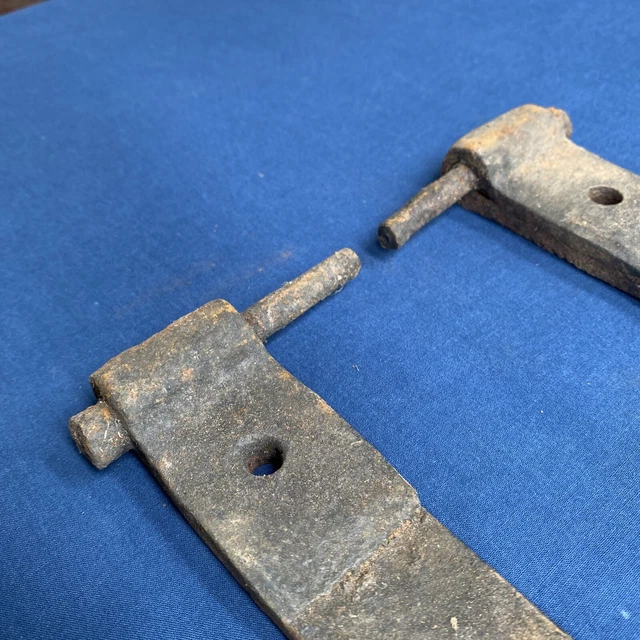 Pair Antique Hand Forged Iron Barn Door Strap Hinges 20 5/8" & 20 1/8" 5