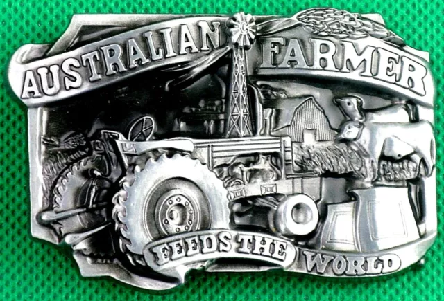 Belt Buckle "AUSTRALIAN FARMER" 4 cm Wide Belt, Custom Made, DIY, Metal Casting.