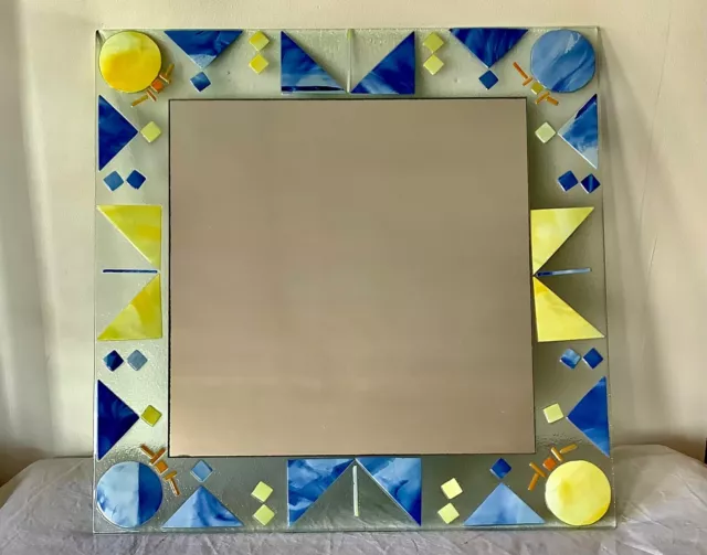 Joli MIROIR en VERRE à Décors Géométriques Multicolore