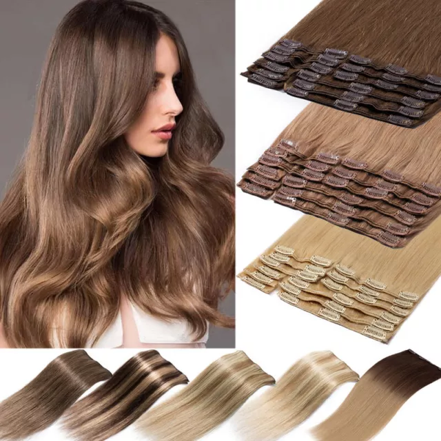 Mega THICK Clip In Real Remy Human Hair Extensions Full Head 12PCS Set 260g Weft