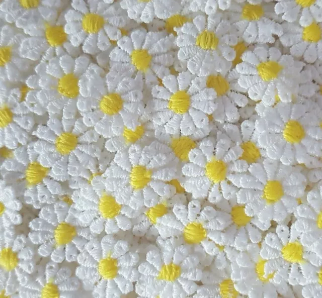 10/30/50 Tiny White/Yellow Guipure Lace Daisy Motifs Sew On Flower Appliques