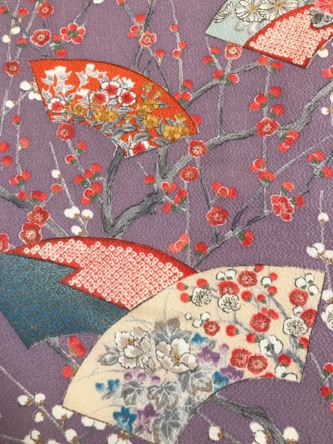 @@ Vintage Japanese kimono silk fabric / Chirimen crepe, lavender AB43