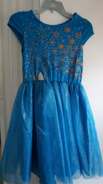 Disney FROZEN Glitter Sparkle Girls Short Sleeve Dress Elsa Blue Teal Size XL