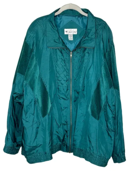 Vintage Lady Lavon Silk Velvet Teal Full Zip Jacket Plus Size 3X New