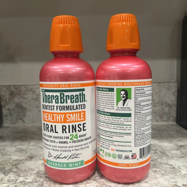 (2) TheraBreath Healthy Smile Oral Rinse Sparkle Mint - 16 fl oz - Exp-10/2024
