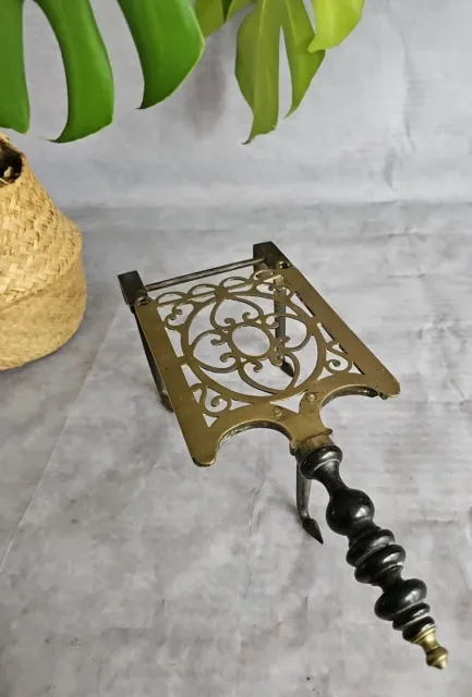 Victorian Brass & Cast Iron Fireplace Kettle Trivet Extendable / Sliding Stand