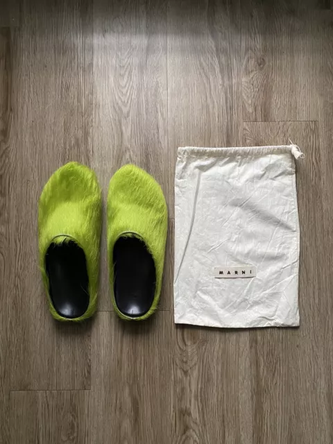 Marni Mules - Lime Green Long-Hair Calfskin Fussbett Sabot Sz 42 Us 9.5-10