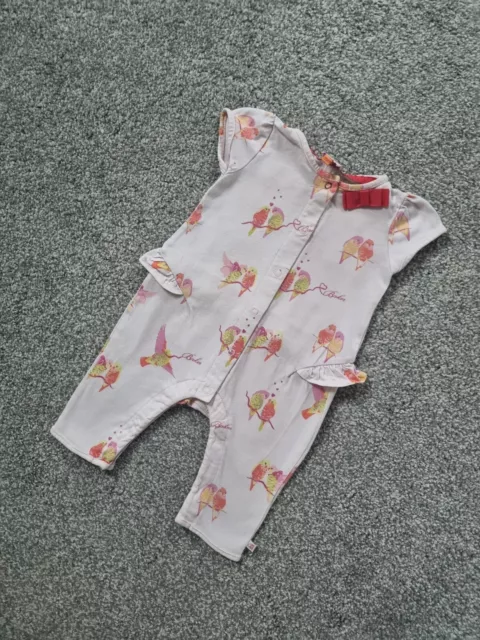 Baby Girls Ted Baker Outfit pink Romper Bow 3-6 Months Frills birds designer x