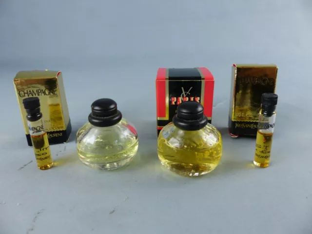 Lot 4 miniatures PARFUMS YSL champagne PARIS + boites