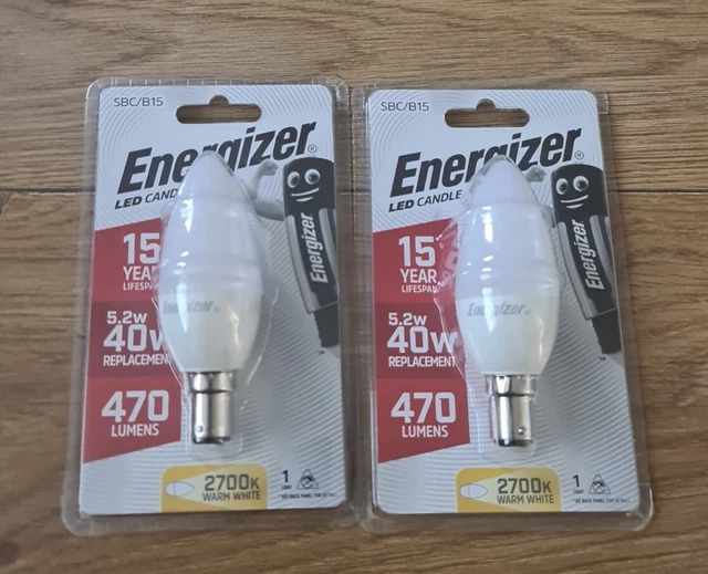 2X ENERGIZER LED KERZEN GLÜHBIRNEN B15 (470LM) 5,4W/40W (2.700K warmweiß) S8904